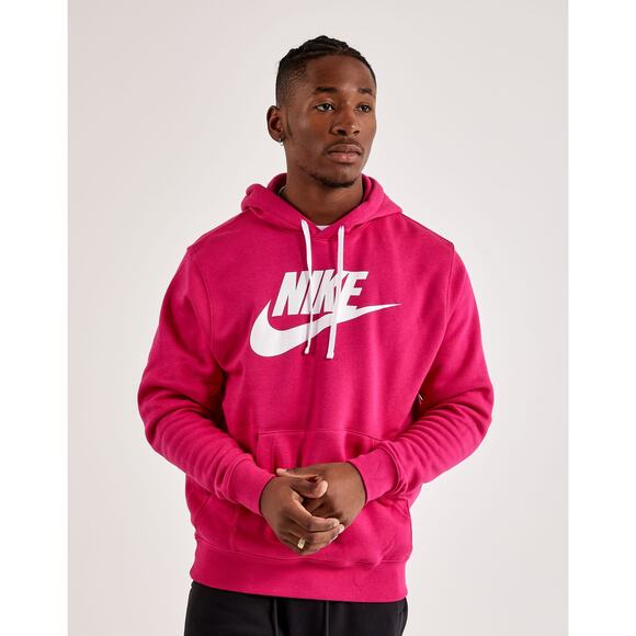 NWT Nike Club Brushed-Back Fleece Graphic Print Pullover Hoodie Pink Mens Size L - Picture 1 of 6